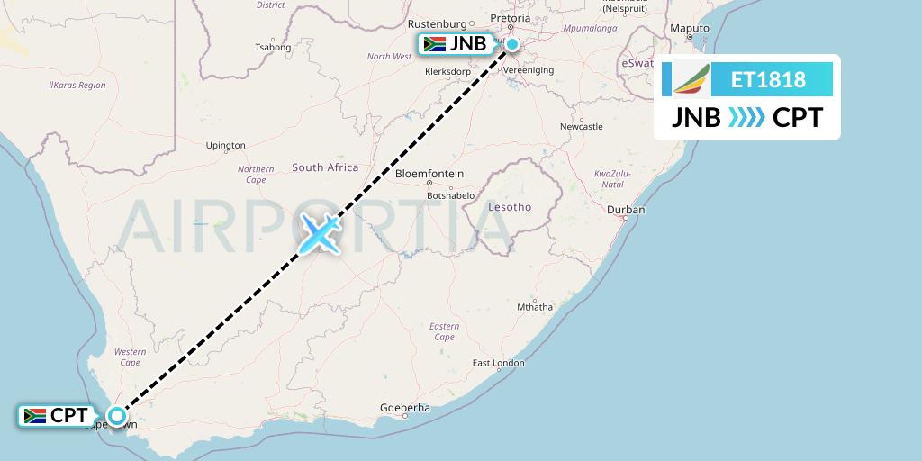 ET1818 Ethiopian Airlines Flight Map: Johannesburg to Cape Town