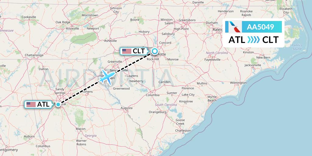 AA5049 American Airlines Flight Map: Atlanta to Charlotte
