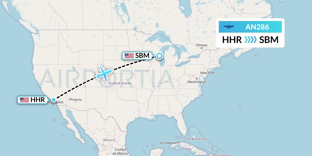 AN286 Advanced Air Flight Map: Hawthorne to Sheboygan