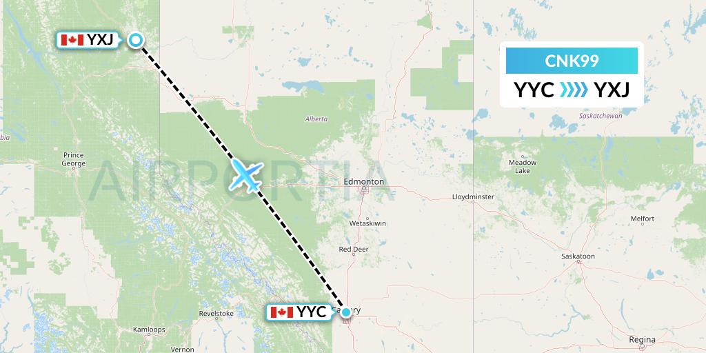 CNK99 Sunwest Aviation Flight Map: Calgary to Fort St. John