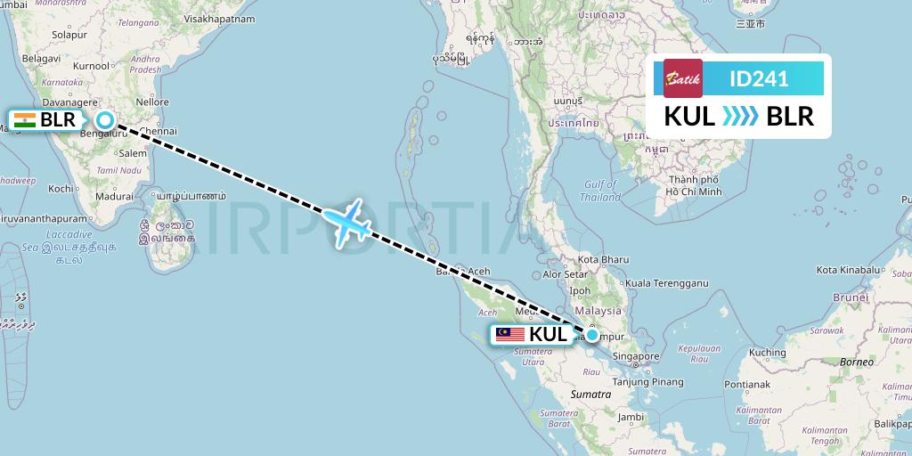 ID241 Batik Air Flight Map: Kuala Lumpur to Bangalore