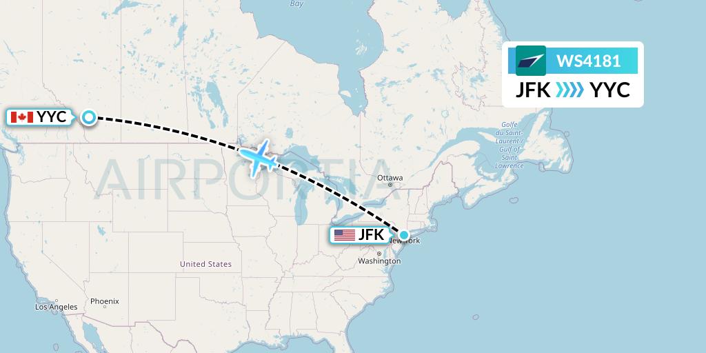 WS4181 WestJet Flight Map: New York to Calgary