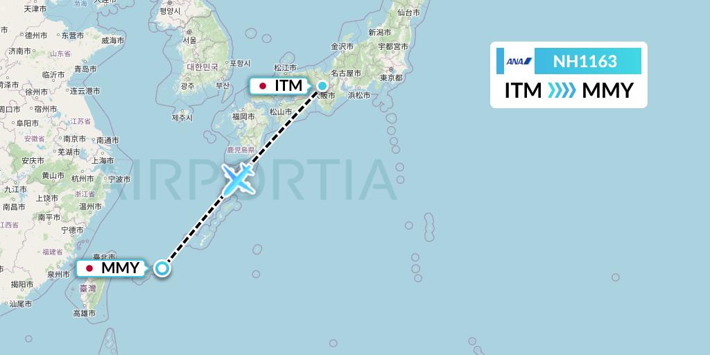 NH1163 All Nippon Airways Flight Map: Osaka to Miyako