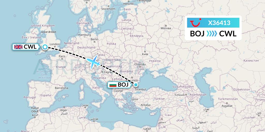 X36413 TUI fly Germany Flight Map: Burgas to Cardiff
