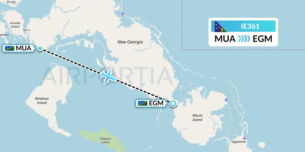 IE361 Solomon Airlines Flight Map: Solomon Islands to Sege