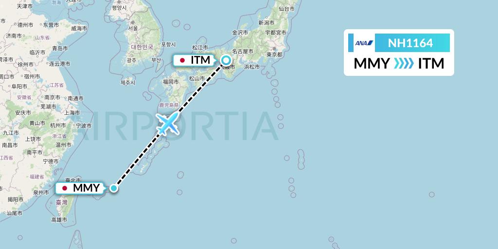 NH1164 All Nippon Airways Flight Map: Miyako to Osaka