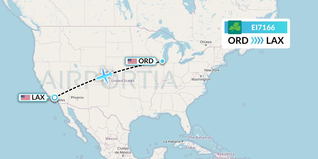 EI7166 Aer Lingus Flight Map: Chicago to Los Angeles