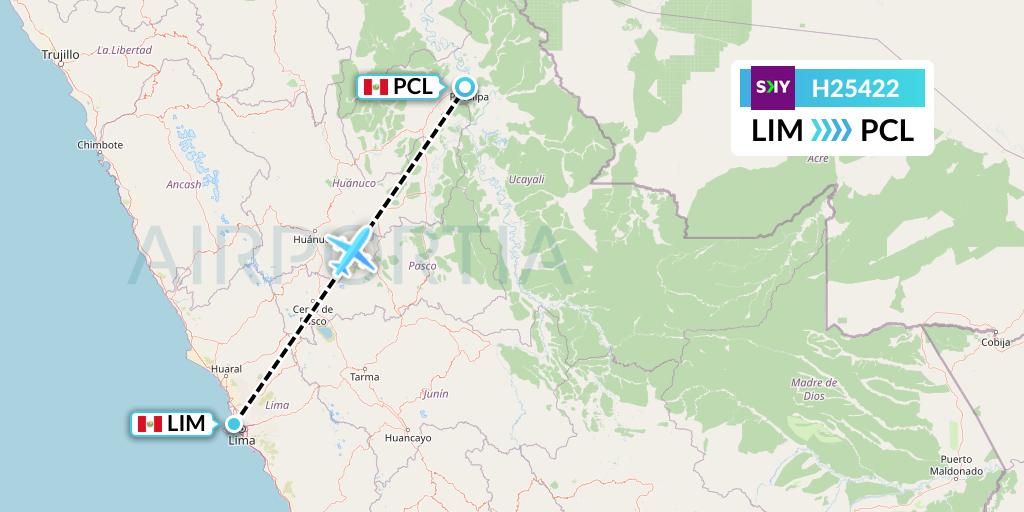 H25422 Sky Airline Flight Map: Lima to Pucallpa