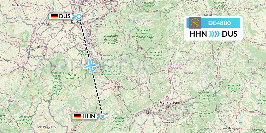 DE4800 Condor Flight Map: Hahn to Dusseldorf