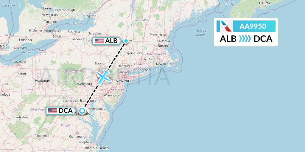 AA9950 American Airlines Flight Map: Albany to Washington