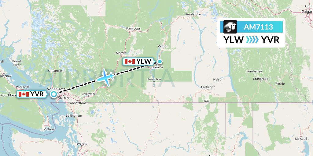 AM7113 Aeromexico Flight Map: Kelowna to Vancouver