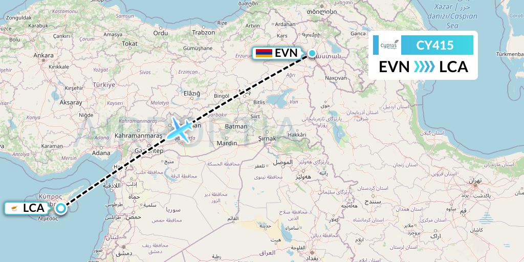 CY415 Flight Status Cyprus Airways Yerevan to Larnaca (CYP415)