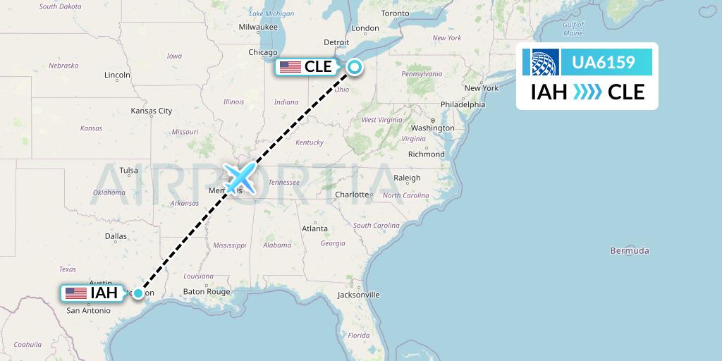UA6159 United Airlines Flight Map: Houston to Cleveland