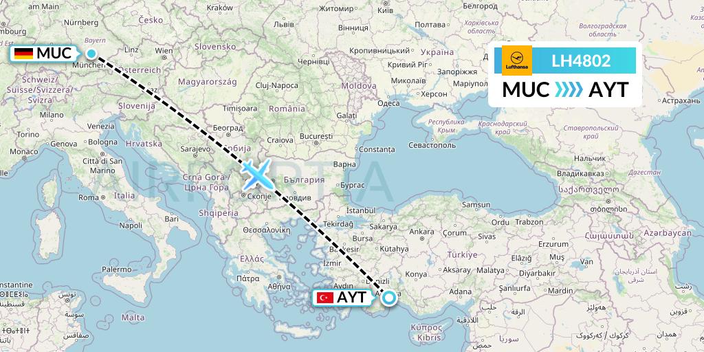 LH4802 Lufthansa Flight Map: Munich to Antalya