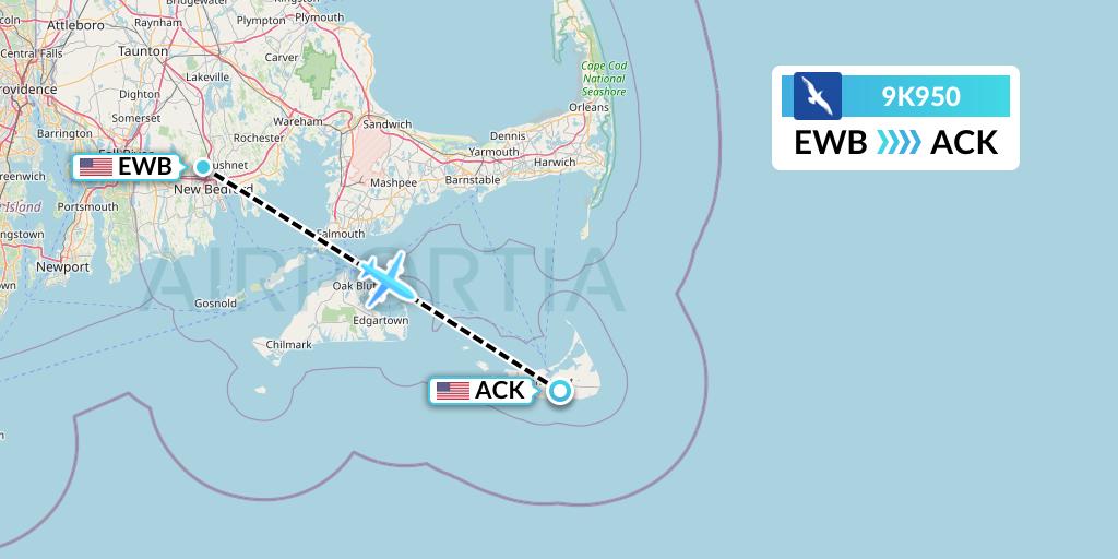 9K950 Cape Air Flight Map: New Bedford to Nantucket