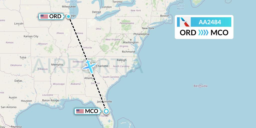 AA2484 American Airlines Flight Map: Chicago to Orlando