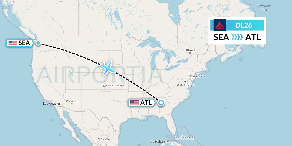 DL26 Delta Air Lines Flight Map: Seattle to Atlanta