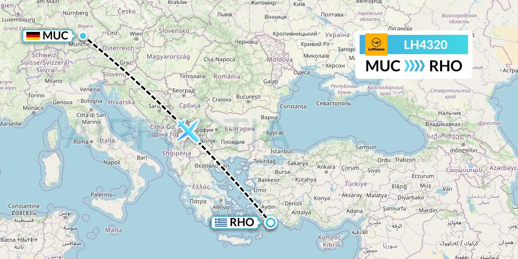 LH4320 Lufthansa Flight Map: Munich to Rhodes