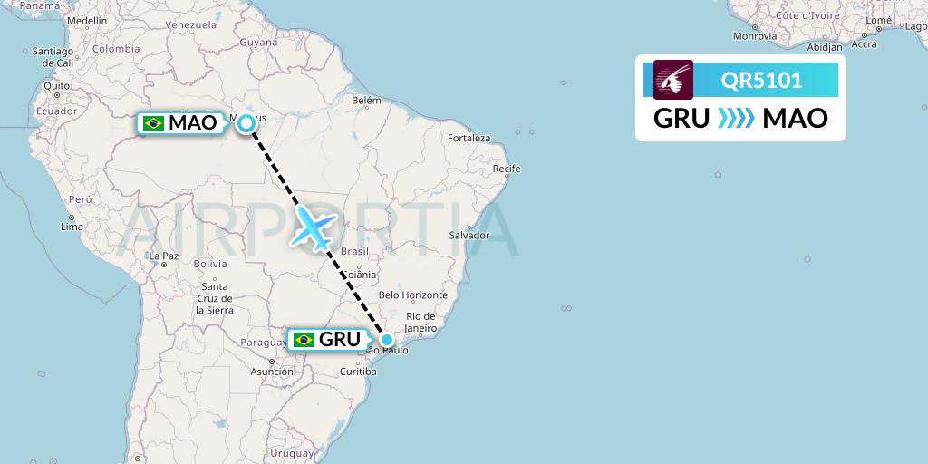 QR5101 Qatar Airways Flight Map: Sao Paulo to Manaus