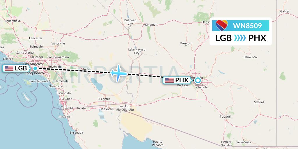 WN8509 Southwest Airlines Flight Map: Long Beach to Phoenix
