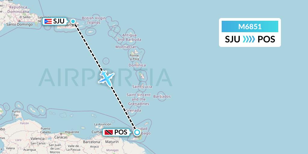 M6851 Amerijet International Flight Map: San Juan to Port of Spain
