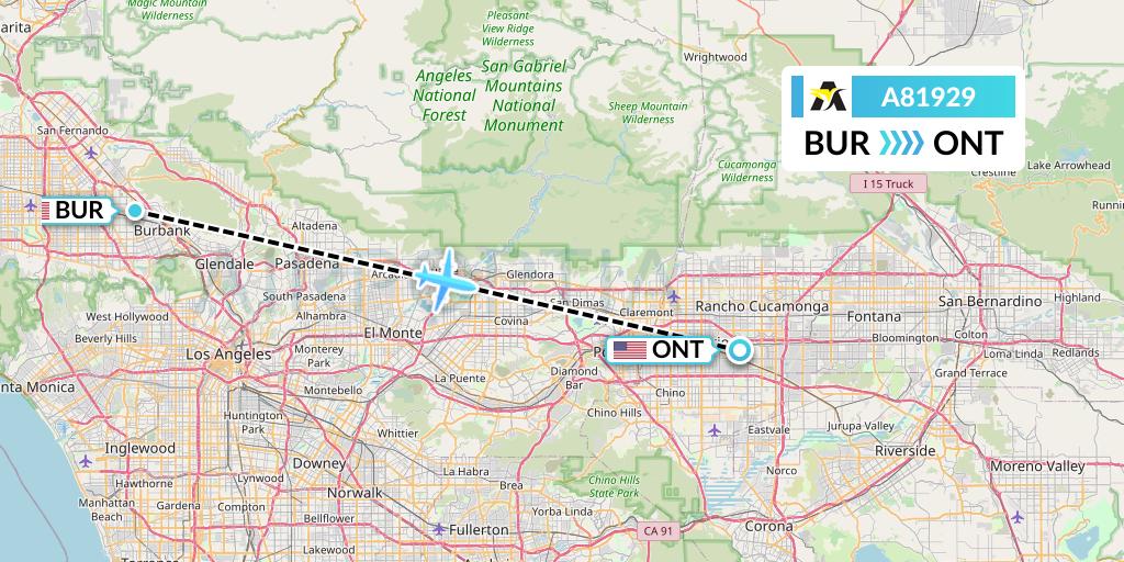 A81929 Aerolink Uganda Flight Map: Burbank to Ontario