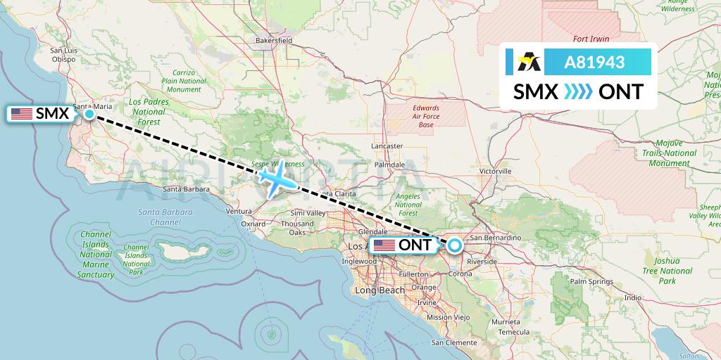 A81943 Aerolink Uganda Flight Map: Santa Maria to Ontario