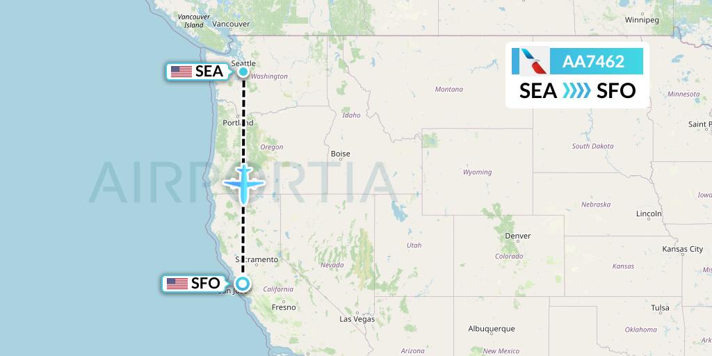 AA7462 American Airlines Flight Map: Seattle to San Francisco