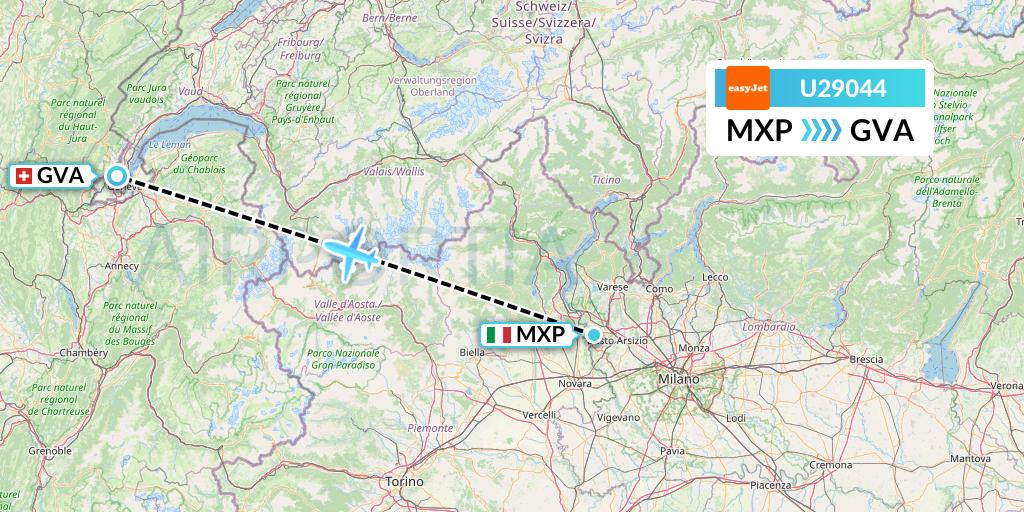 U29044 EasyJet Flight Map: Milan to Geneva