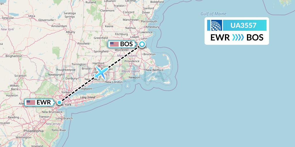 UA3557 United Airlines Flight Map: New York to Boston