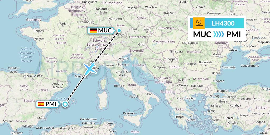 LH4300 Lufthansa Flight Map: Munich to Palma de Mallorca
