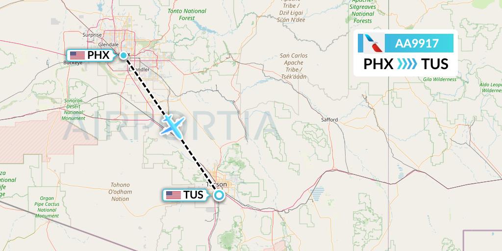 AA9917 American Airlines Flight Map: Phoenix to Tucson
