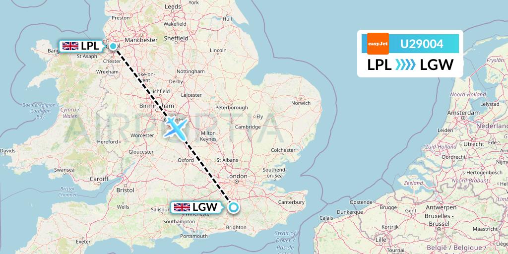 U29004 EasyJet Flight Map: Liverpool to London