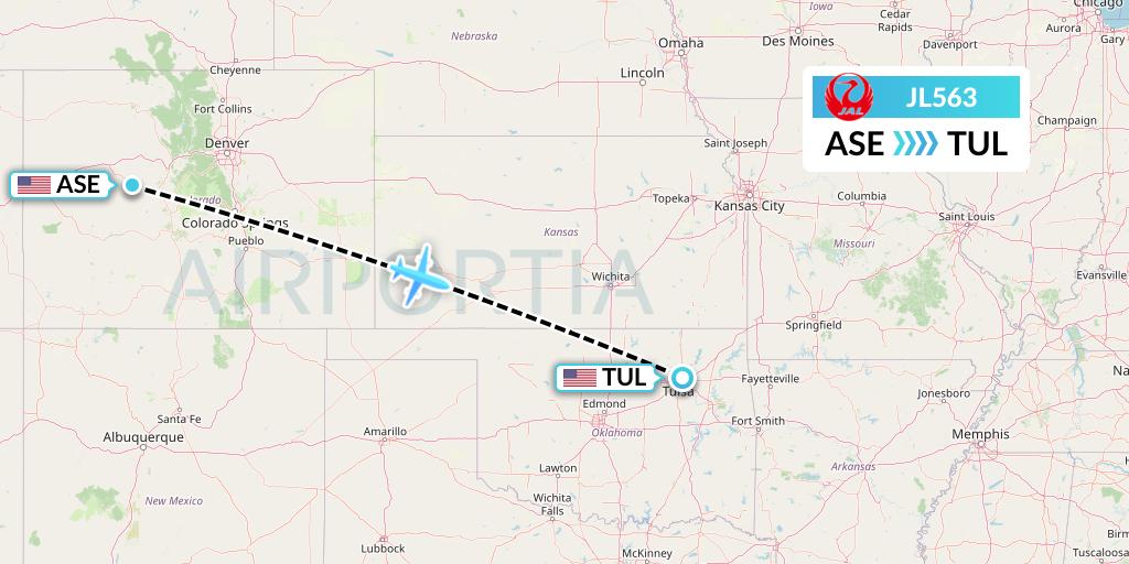 JL563 Japan Airlines Flight Map: Aspen to Tulsa