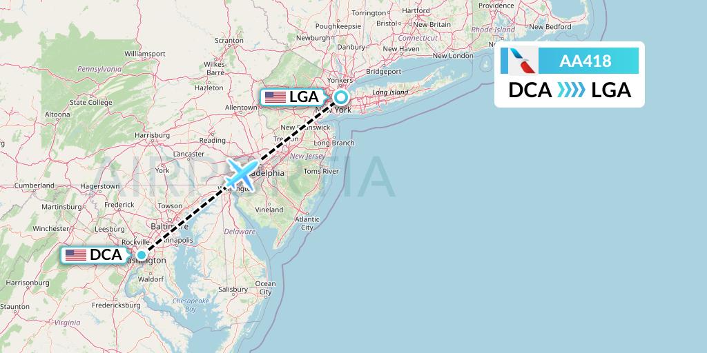 AA418 American Airlines Flight Map: Washington to New York