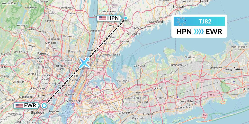 TJ82 Tradewind Aviation Flight Map: White Plains to New York
