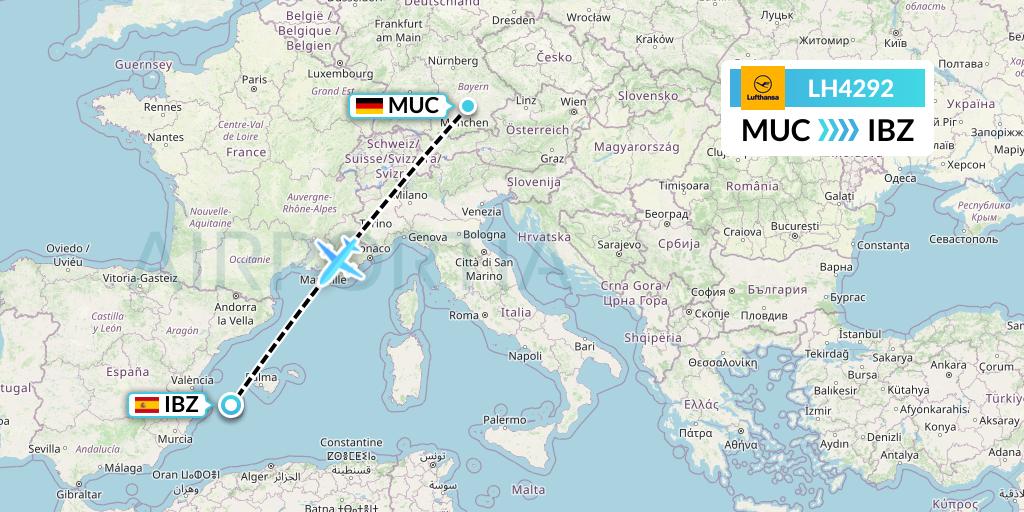 LH4292 Lufthansa Flight Map: Munich to Ibiza