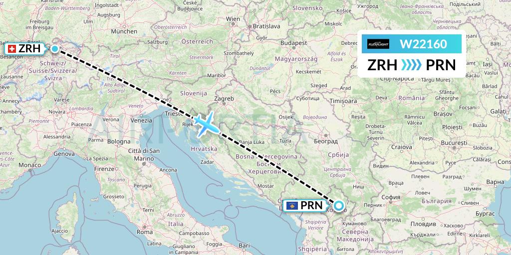 W22160 Flex Flight Flight Map: Zurich to Pristina