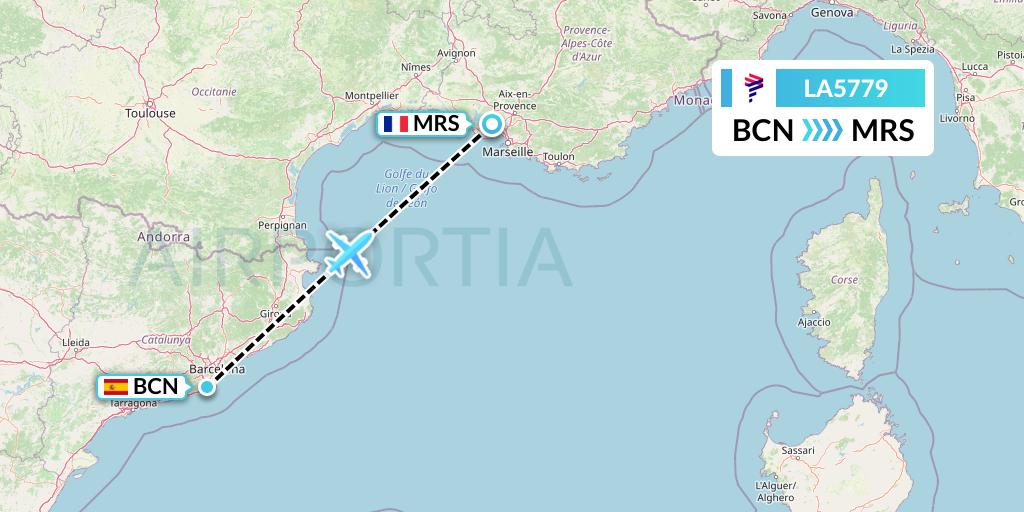 LA5779 LAN Airlines Flight Map: Barcelona to Marseille
