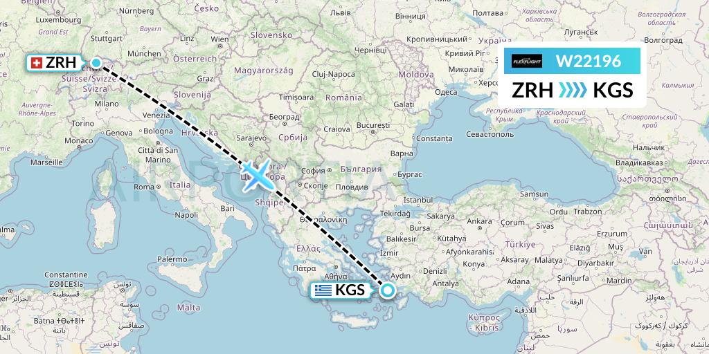 W22196 Flex Flight Flight Map: Zurich to Kos