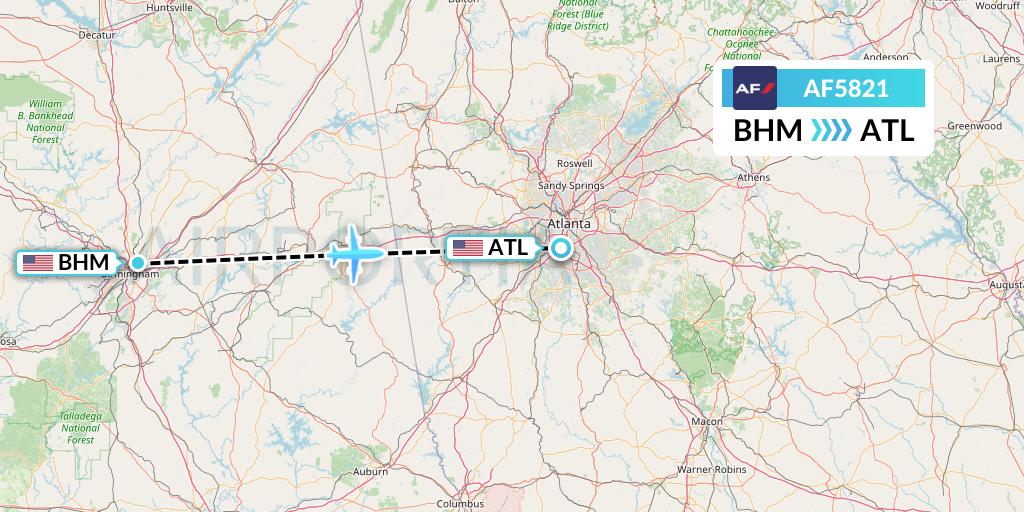 AF5821 Air France Flight Map: Birmingham to Atlanta