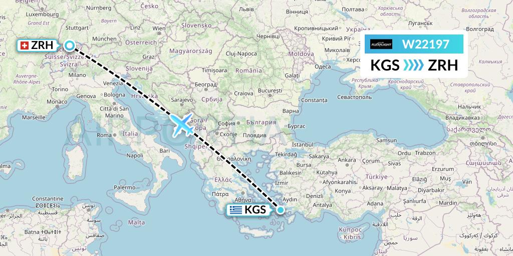 W22197 Flex Flight Flight Map: Kos to Zurich