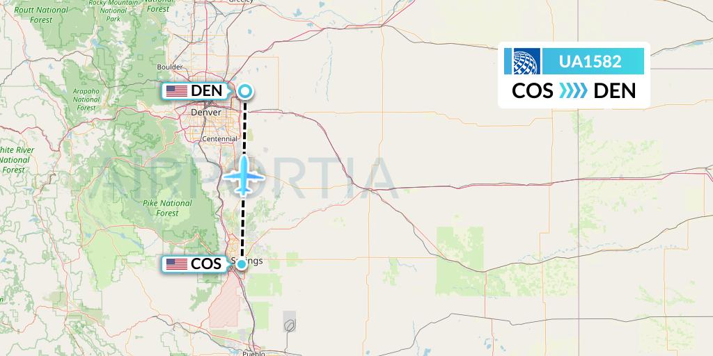 UA1582 United Airlines Flight Map: Colorado Springs to Denver
