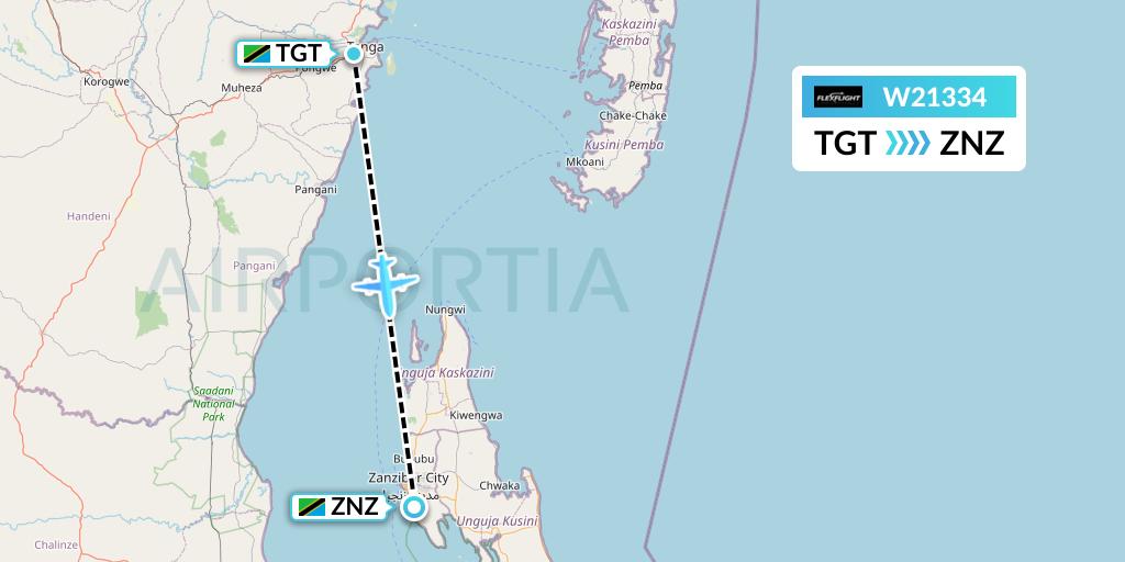 W21334 Flex Flight Flight Map: Tanga to Zanzibar