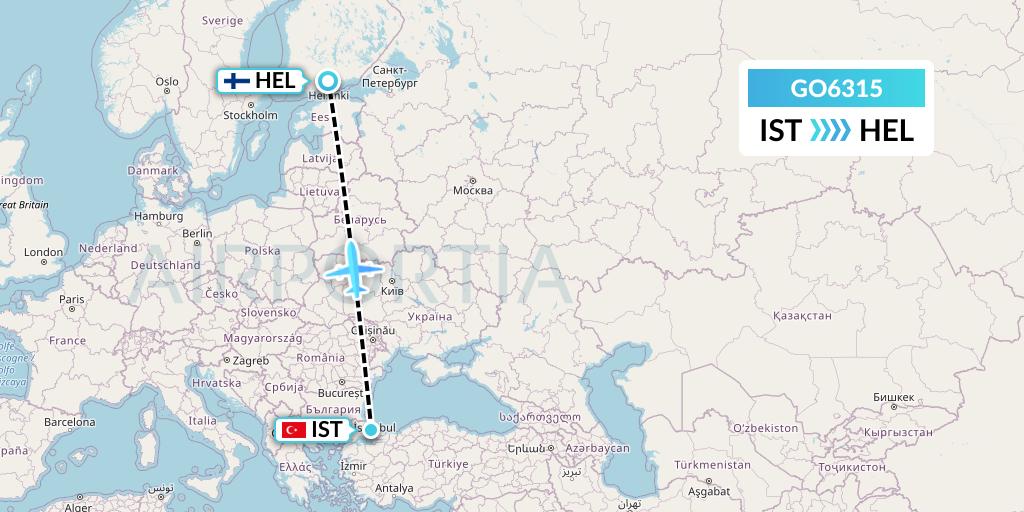 GO6315 ULS Airlines Cargo Flight Map: Istanbul to Helsinki