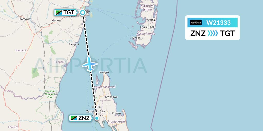 W21333 Flex Flight Flight Map: Zanzibar to Tanga