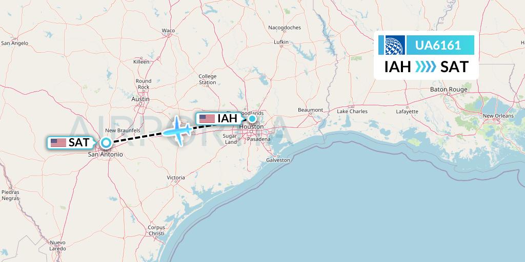 UA6161 United Airlines Flight Map: Houston to San Antonio