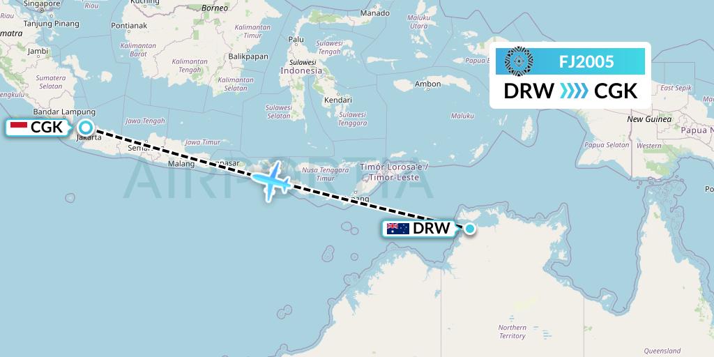 FJ2005 Fiji Airways Flight Map: Darwin to Jakarta