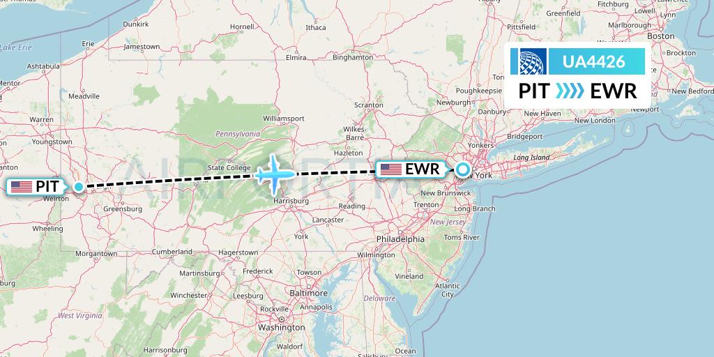 UA4426 United Airlines Flight Map: Pittsburgh to New York