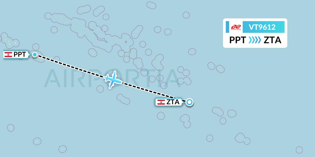 VT9612 Air Tahiti Flight Map: Papeete to French Polynesia